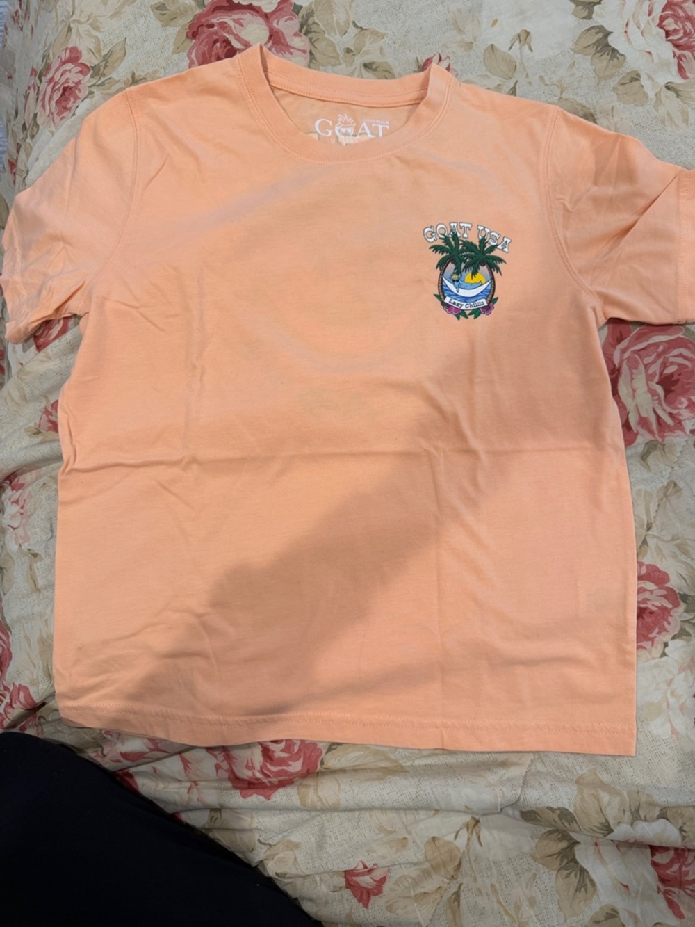 GOAT Kids' Short Sleeve Tee - Peach Palm Graphic. Youth medium